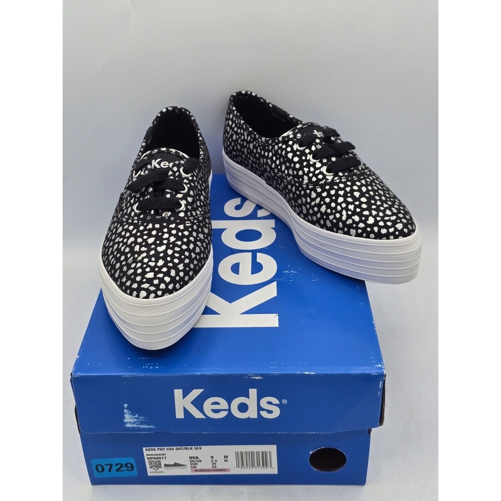 NIB Keds Women's Point Lace Up Sneakers - Black/Silver - Size 5M